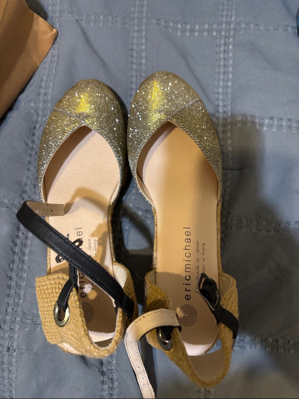 Eric Michael Silver Glitter D'Orsay Ankle-Strap Flats